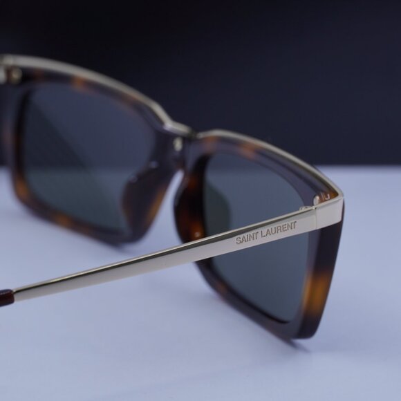 Saint Laurent SL 766 004 Rectangle Sunglasses - Havana/Gold/Grey - Picture 10 of 11